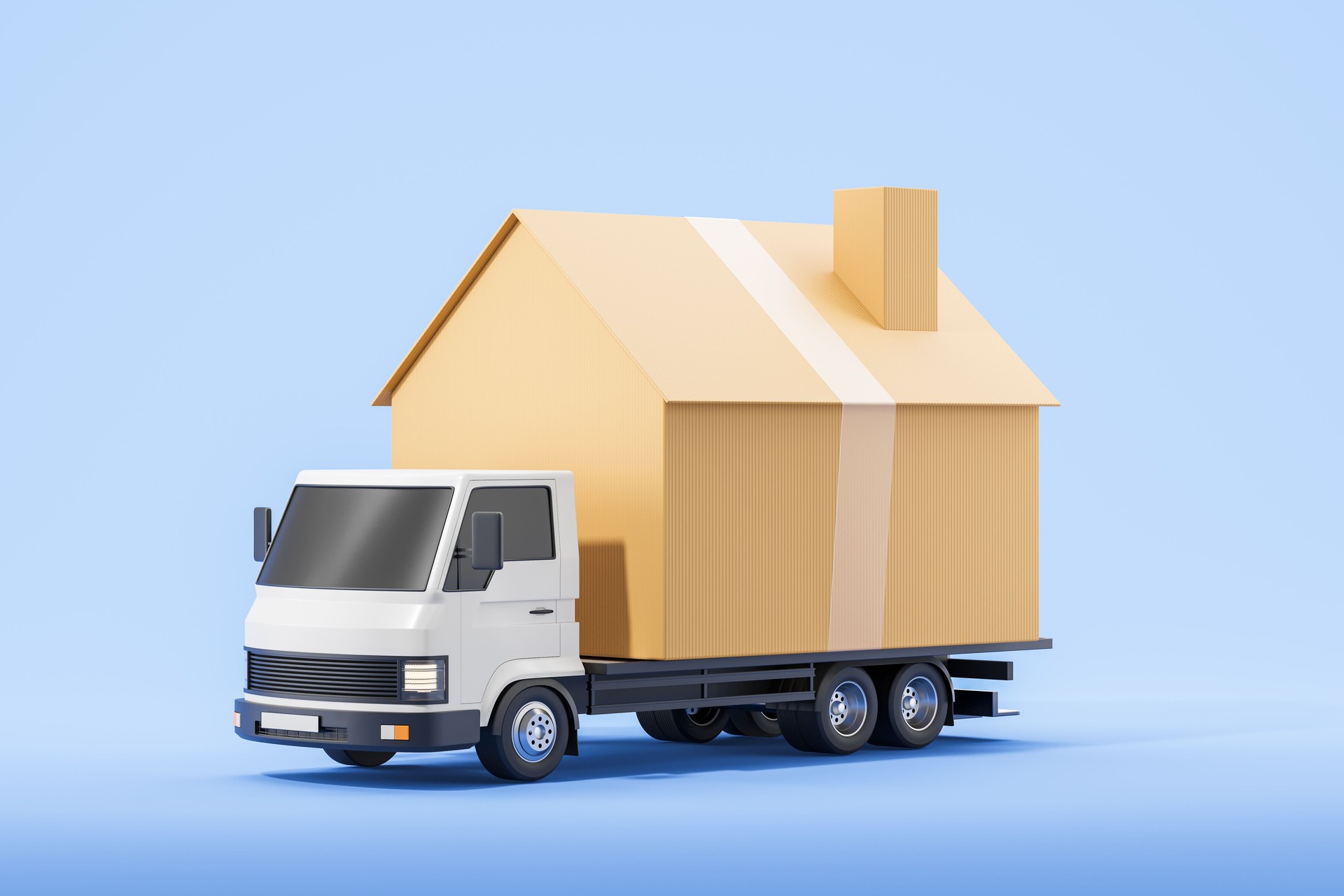 Truck with house, relocation and moving. Delivery company